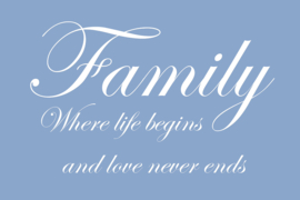 Family where life begins op canvas blauw