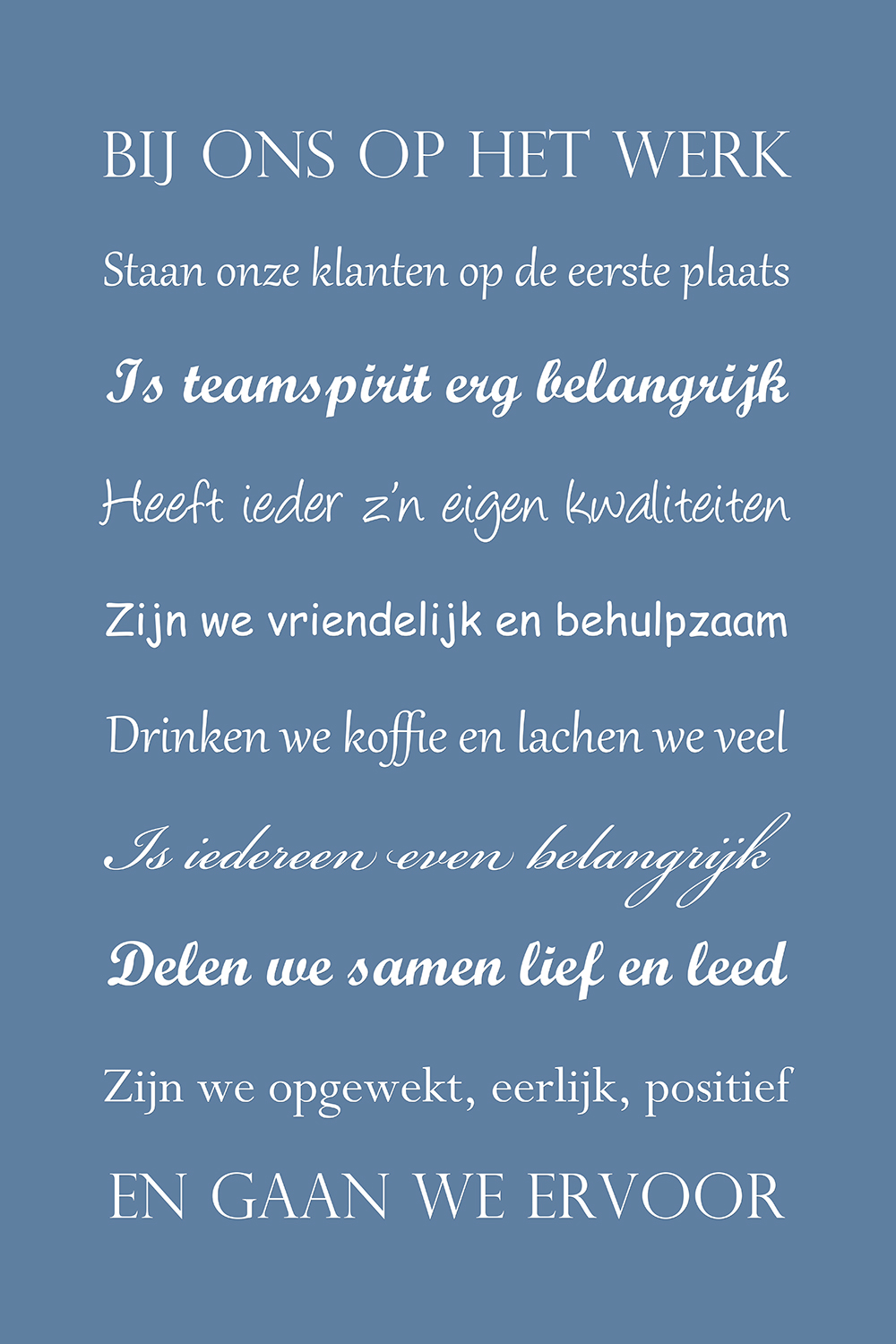 Bij ons op het werk op canvas blauw
