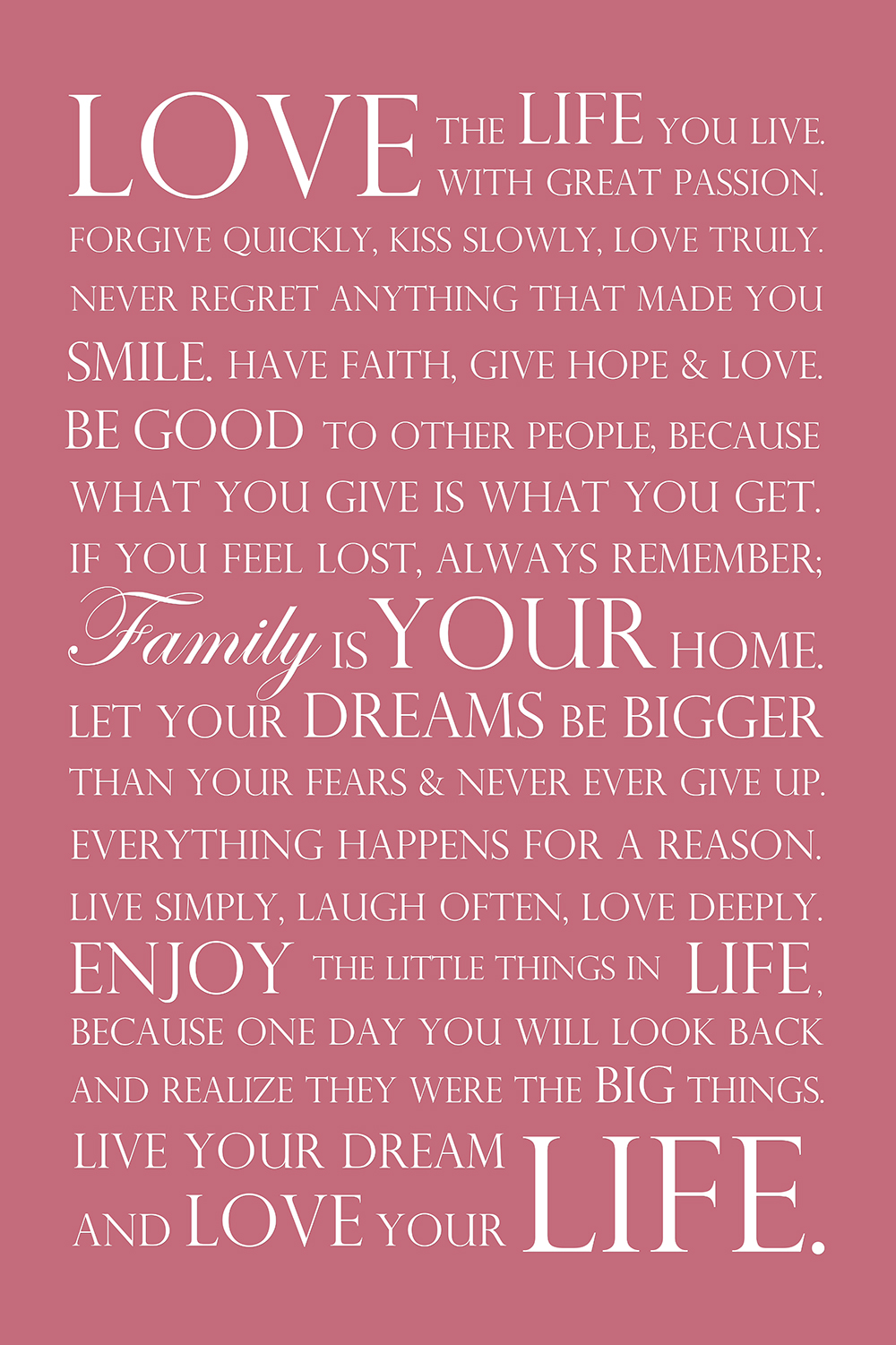 Love your life op canvas roze