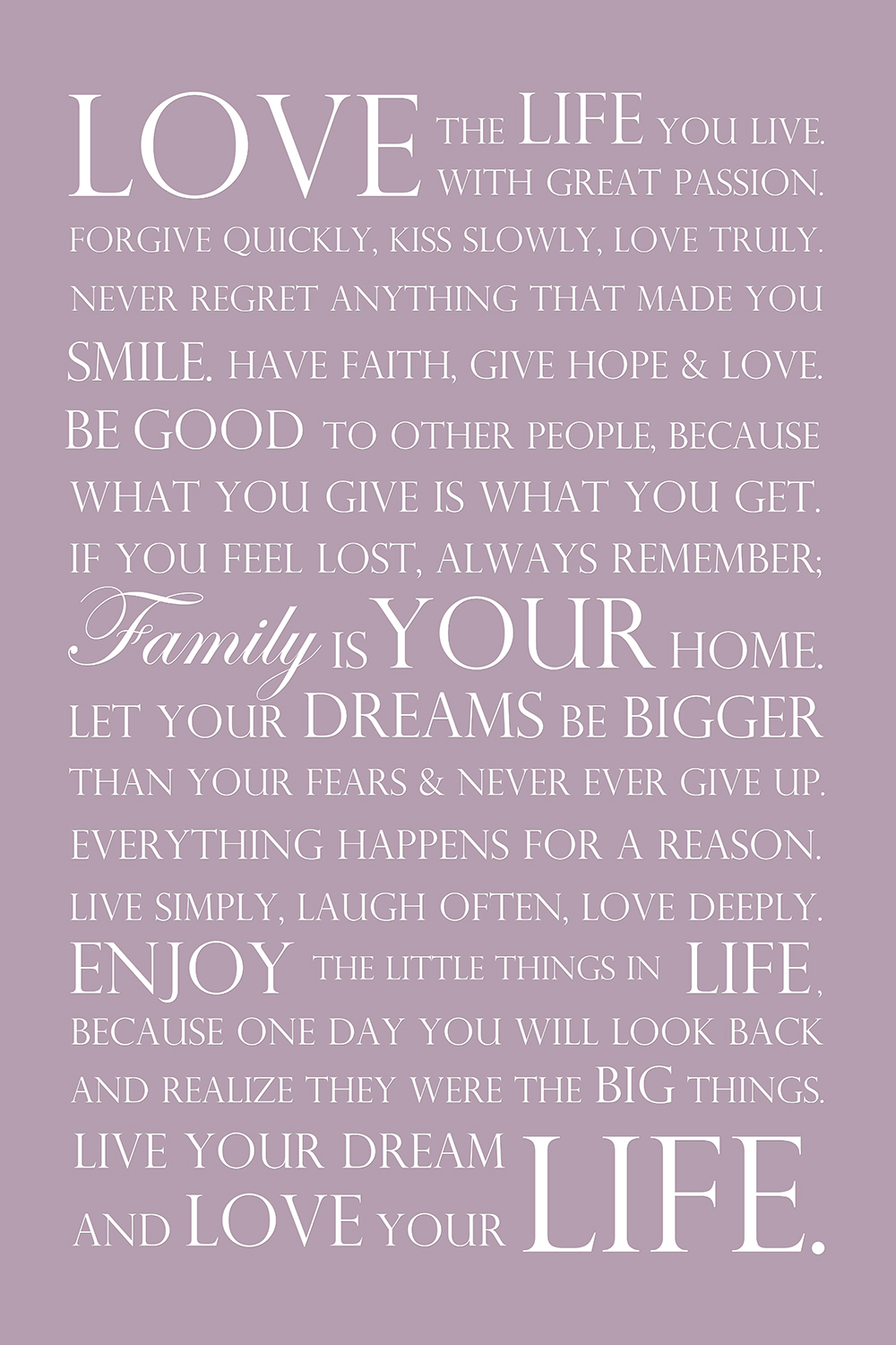 Love your life op canvas paars