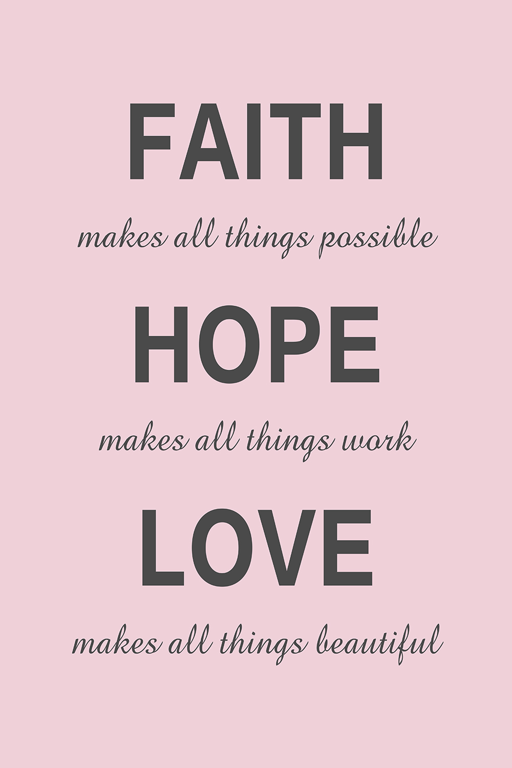 Faith Hope Love op canvas roze