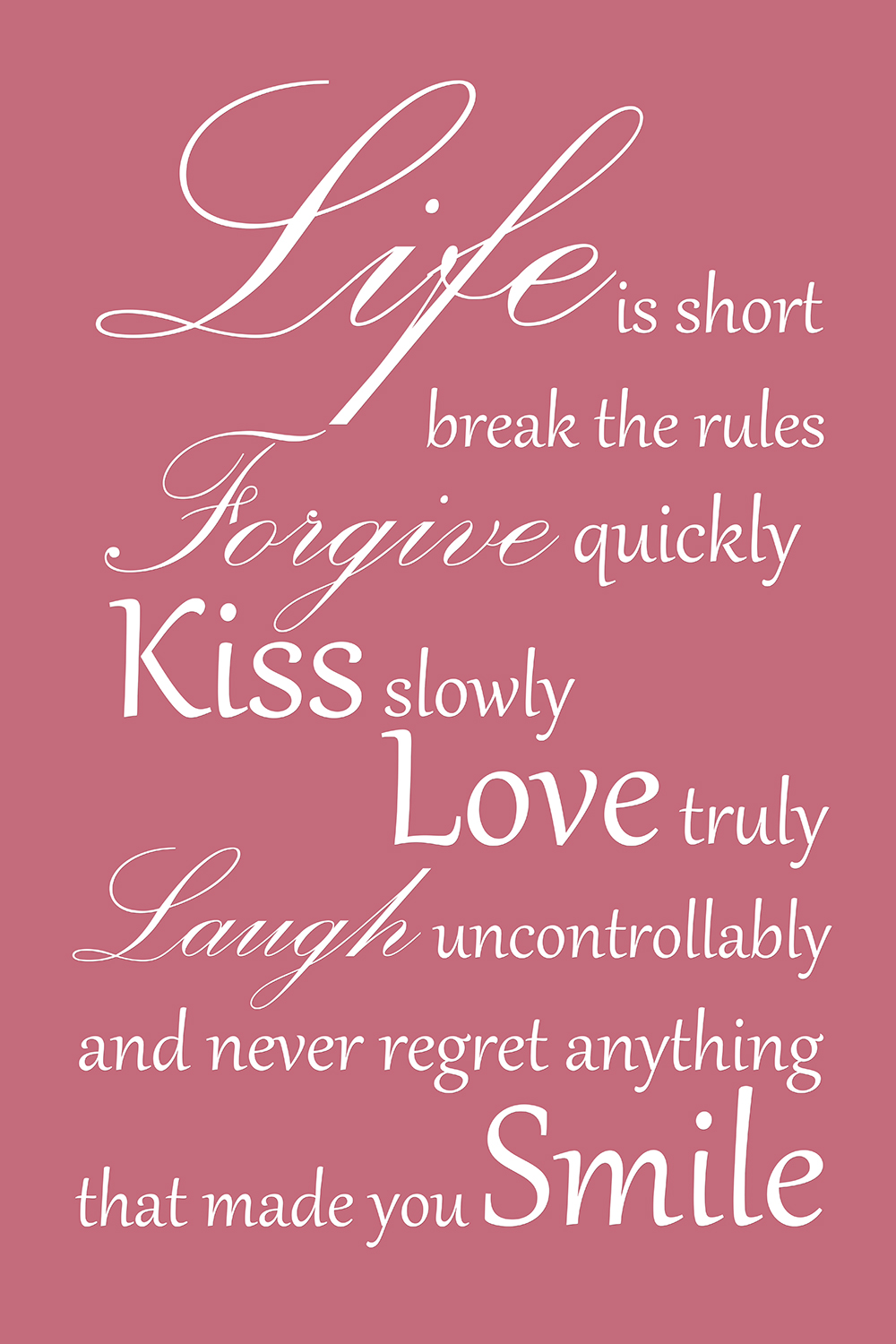 Life is short op canvas roze