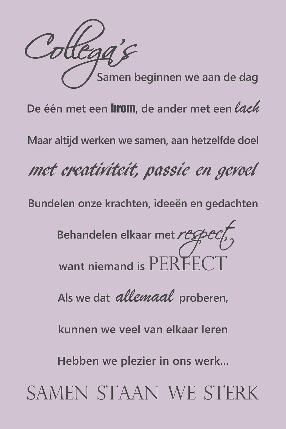 Collega's op canvas paars