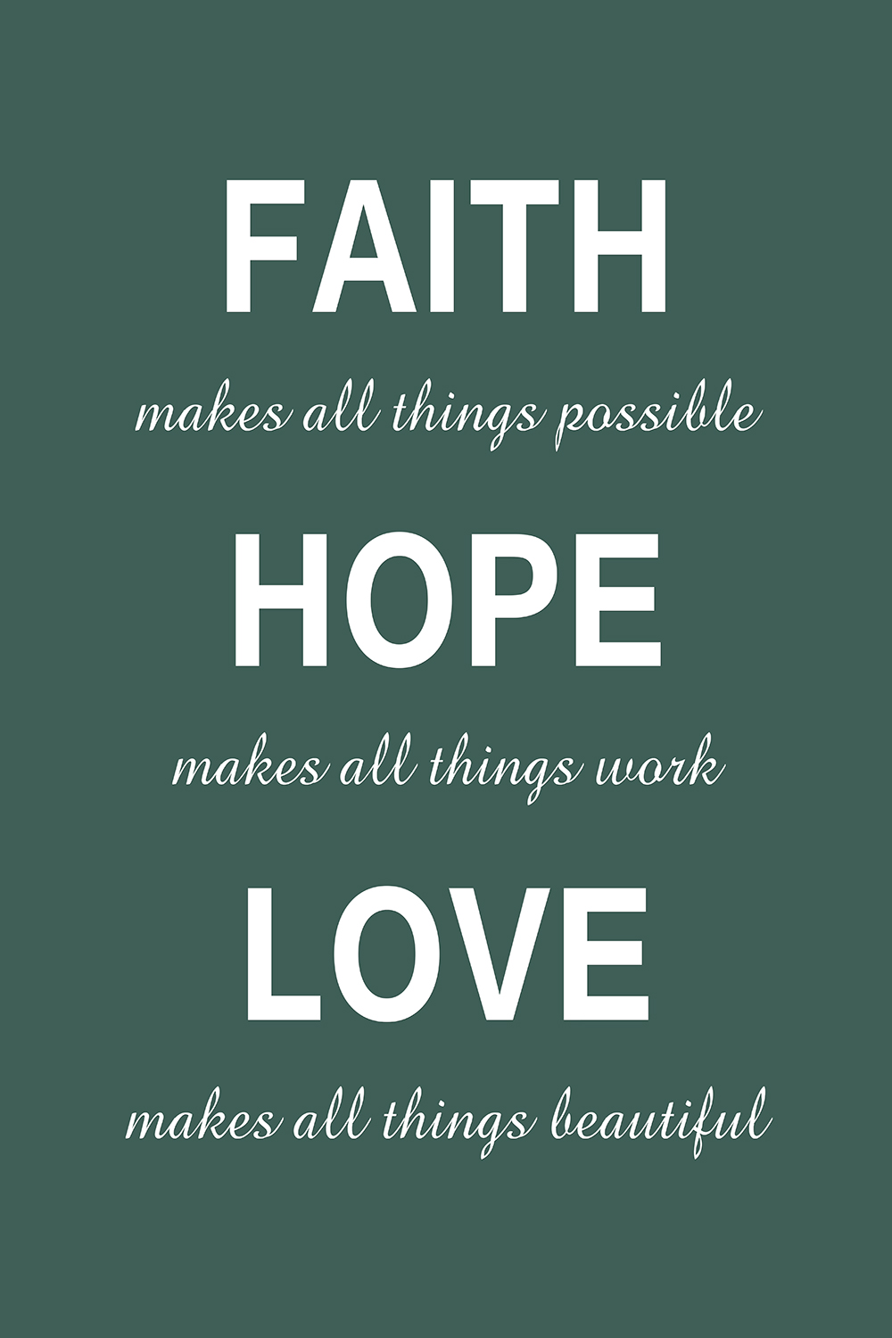 Faith Hope Love op canvas groen