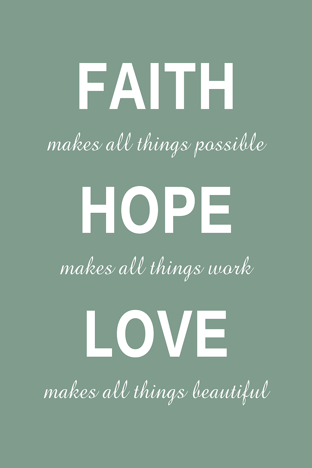 Faith Hope Love op canvas groen