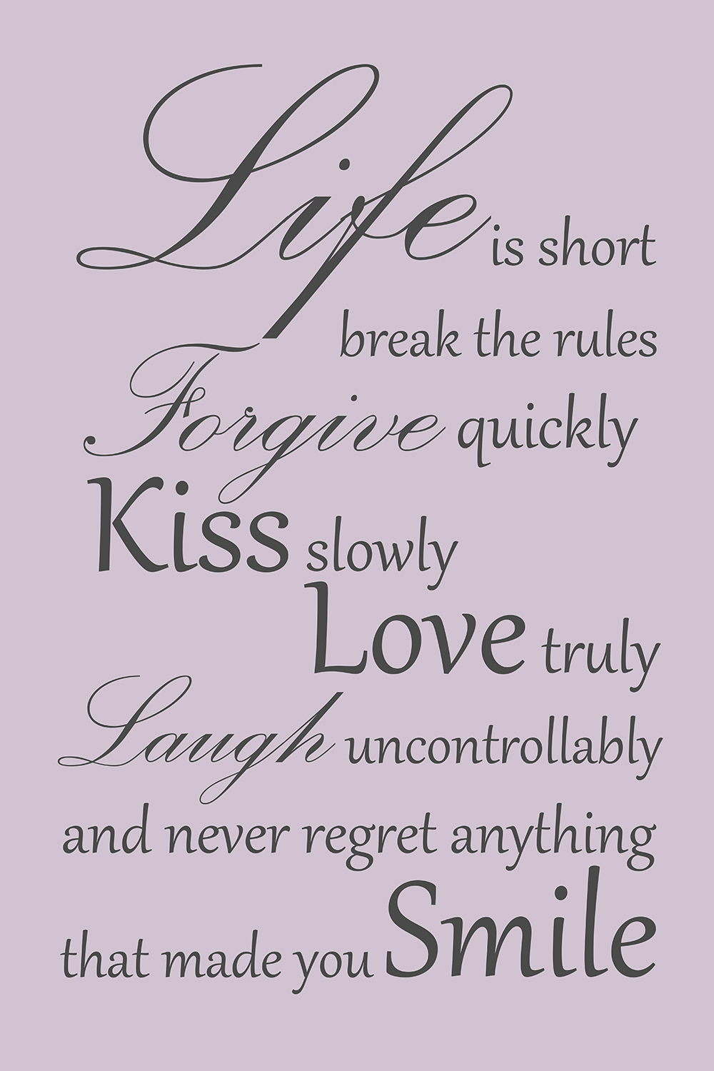 Life is short op canvas paars
