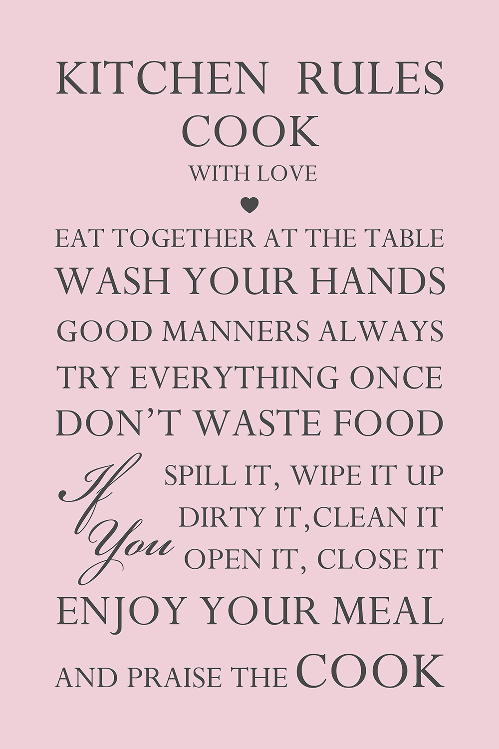 Kitchen rules op canvas roze