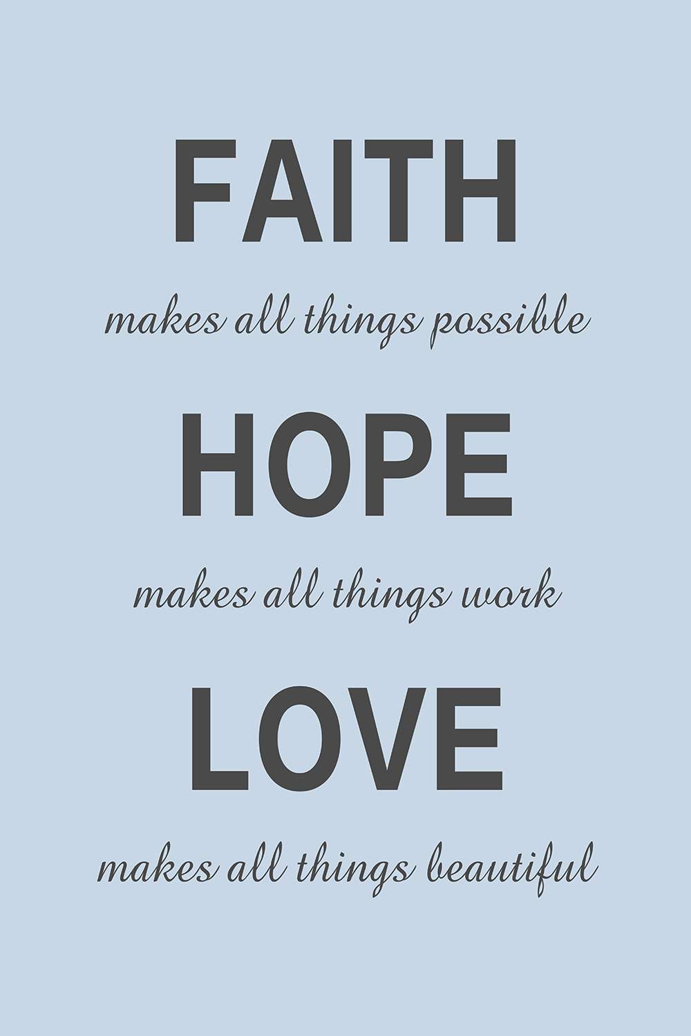 Faith Hope Love op canvas blauw