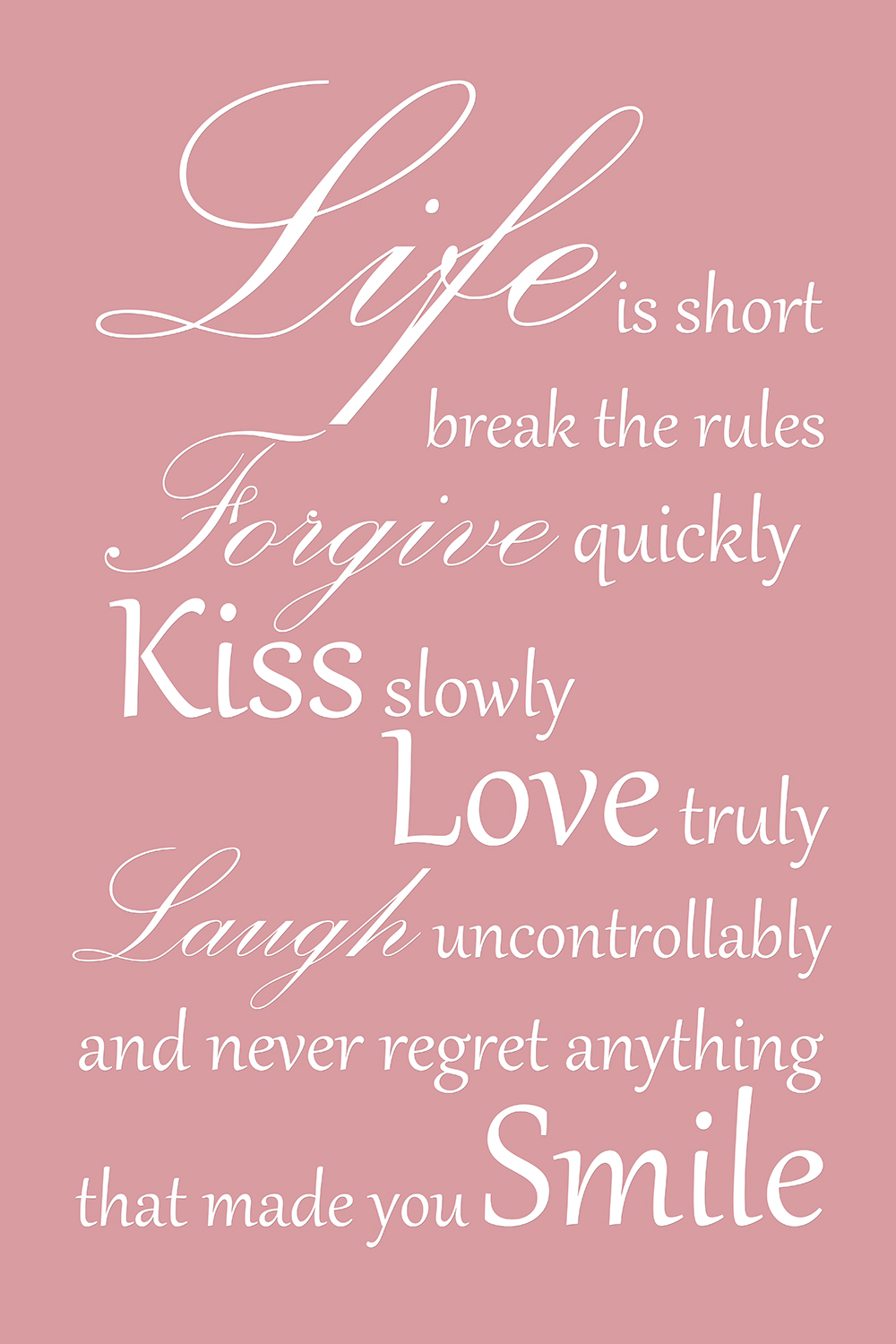 Life is short op canvas roze