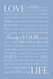 Love your life op canvas blauw