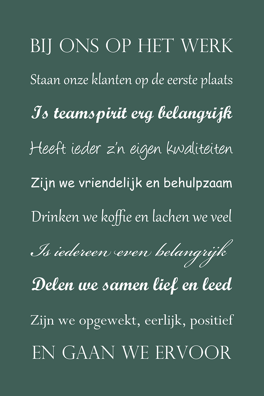 Bij ons op het werk op canvas groen