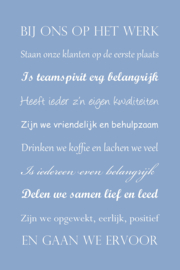 Bij ons op het werk op canvas blauw