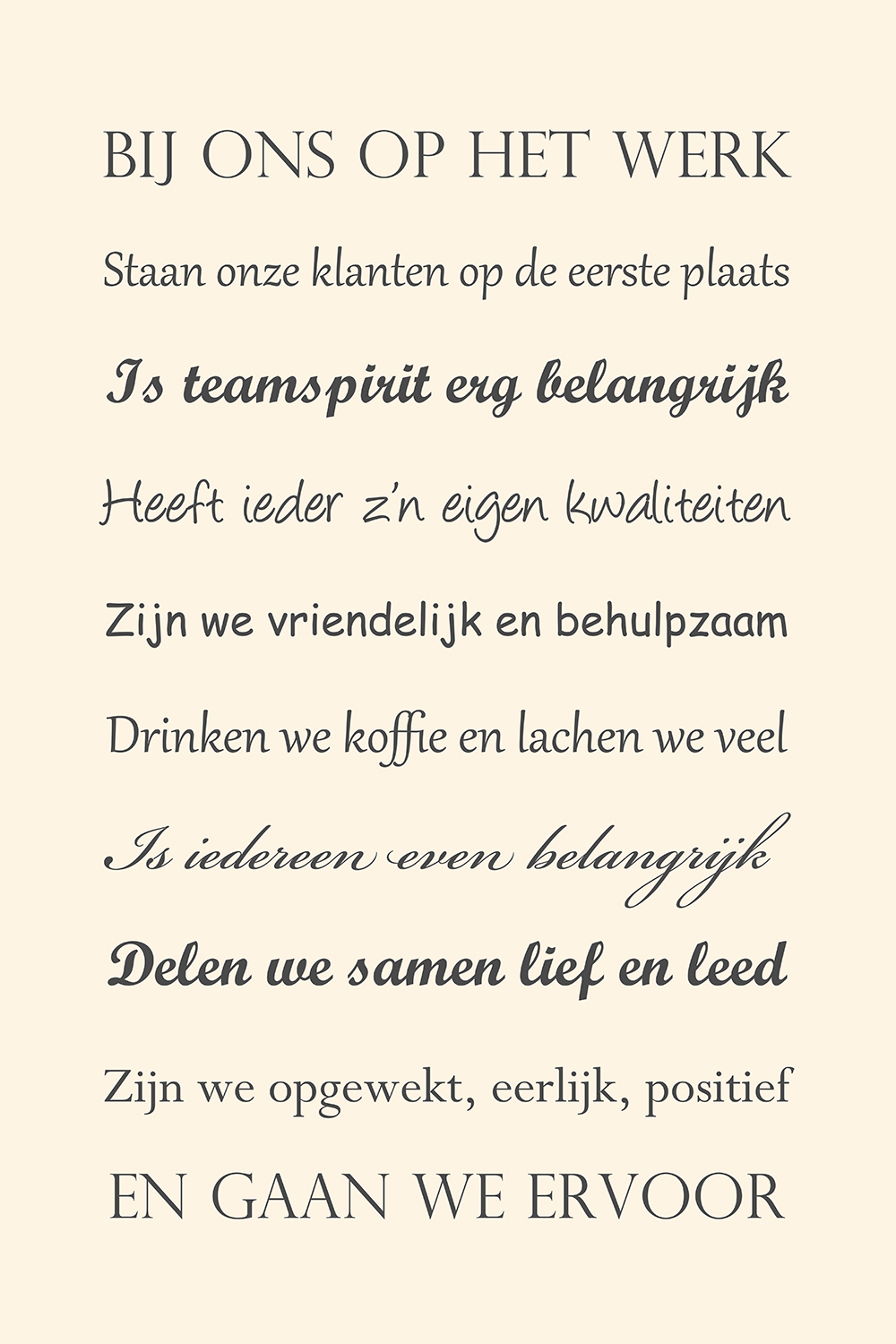 Bij ons op het werk op canvas wit