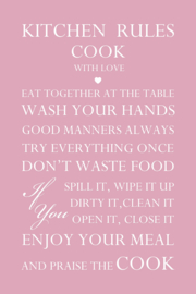 Kitchen rules op canvas roze