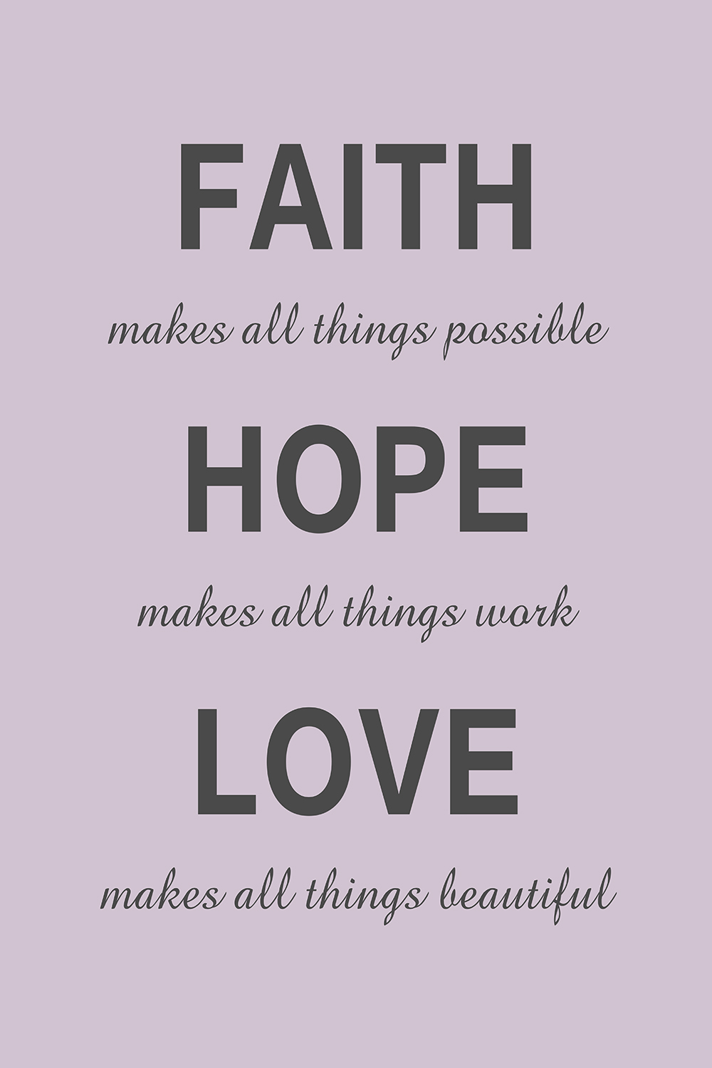 Faith Hope Love op canvas paars