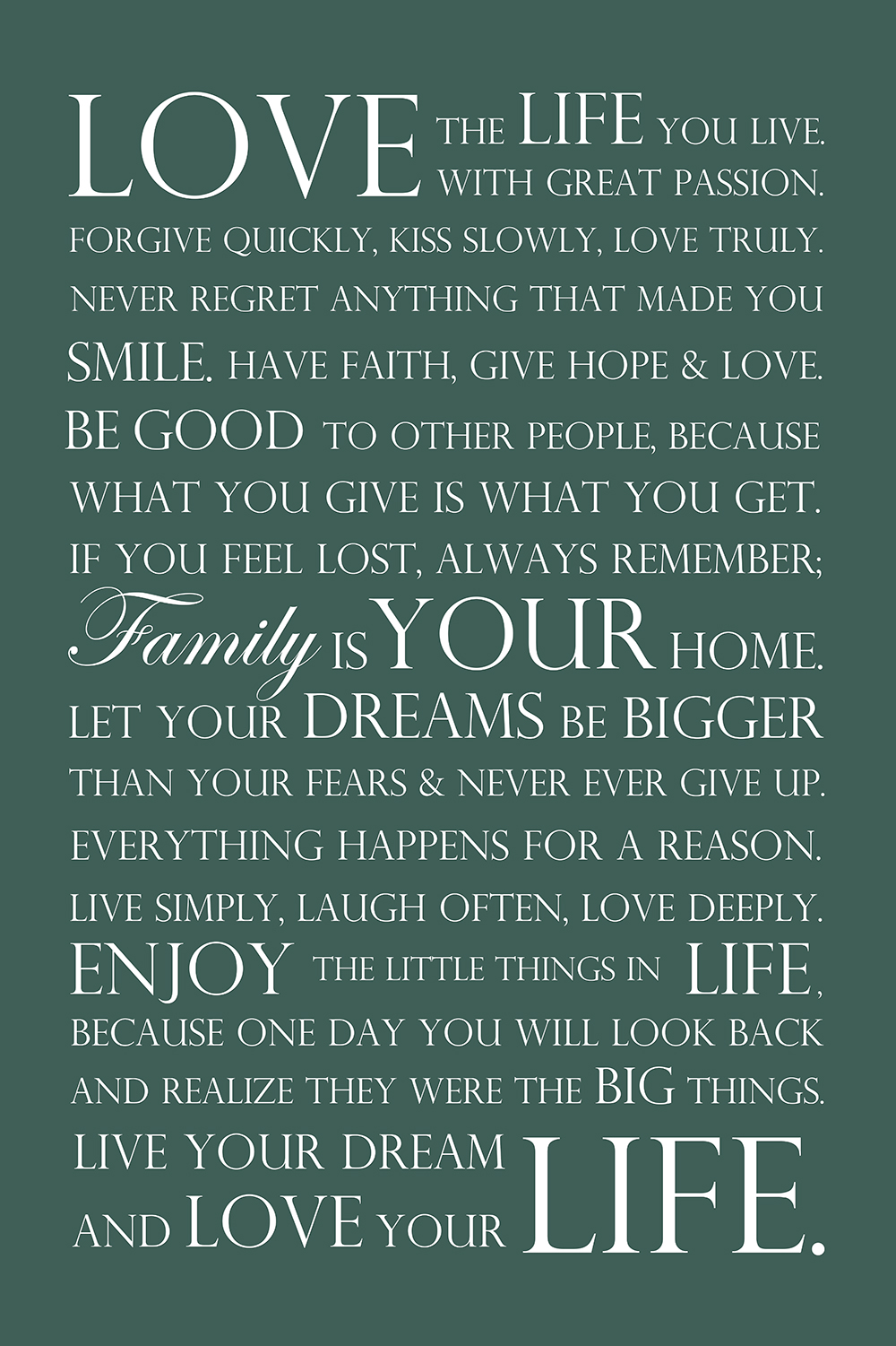 Love your life op canvas groen