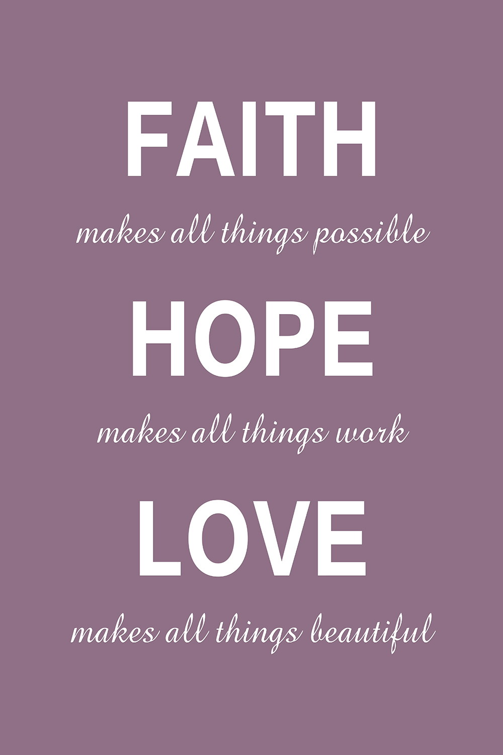 Faith Hope Love op canvas paars