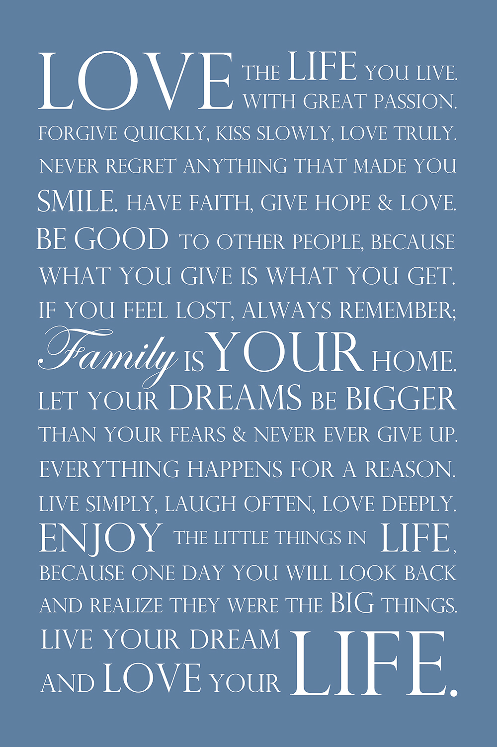Love your life op canvas blauw