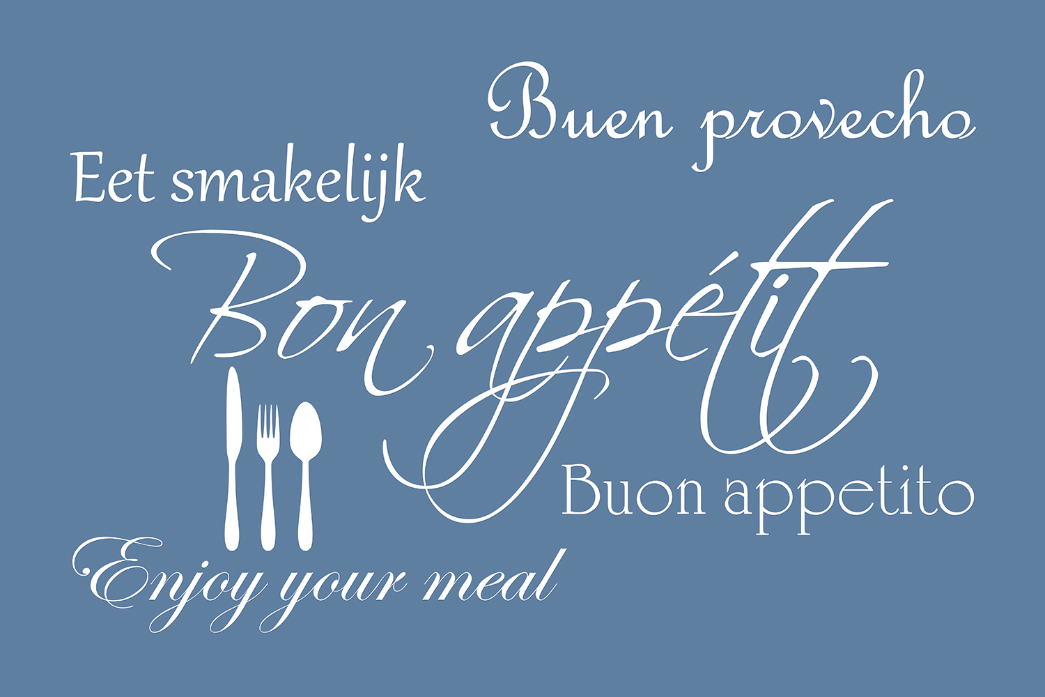 Bon appétit op canvas blauw