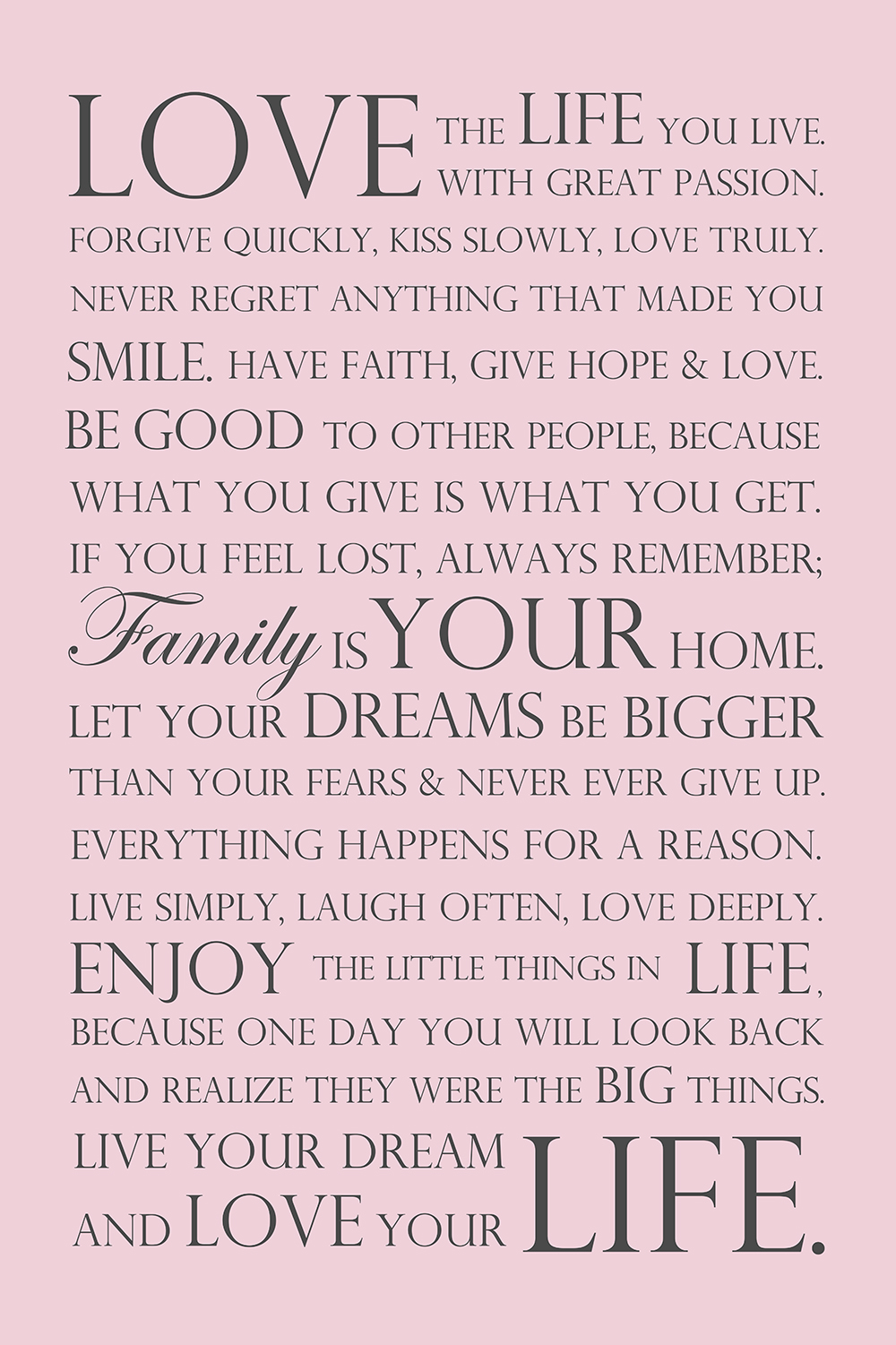 Love your life op canvas roze
