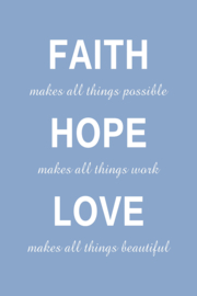 Faith Hope Love op canvas blauw