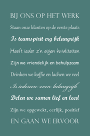 Bij ons op het werk op canvas groen