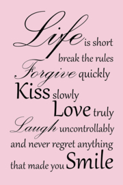 Life is short op canvas roze
