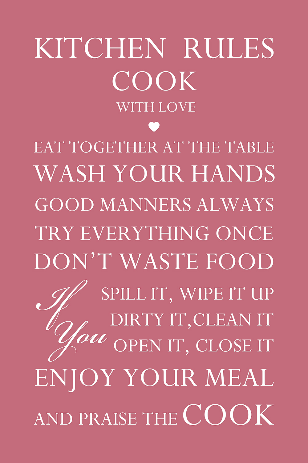 Kitchen rules op canvas roze