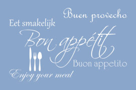 Bon appétit op canvas blauw