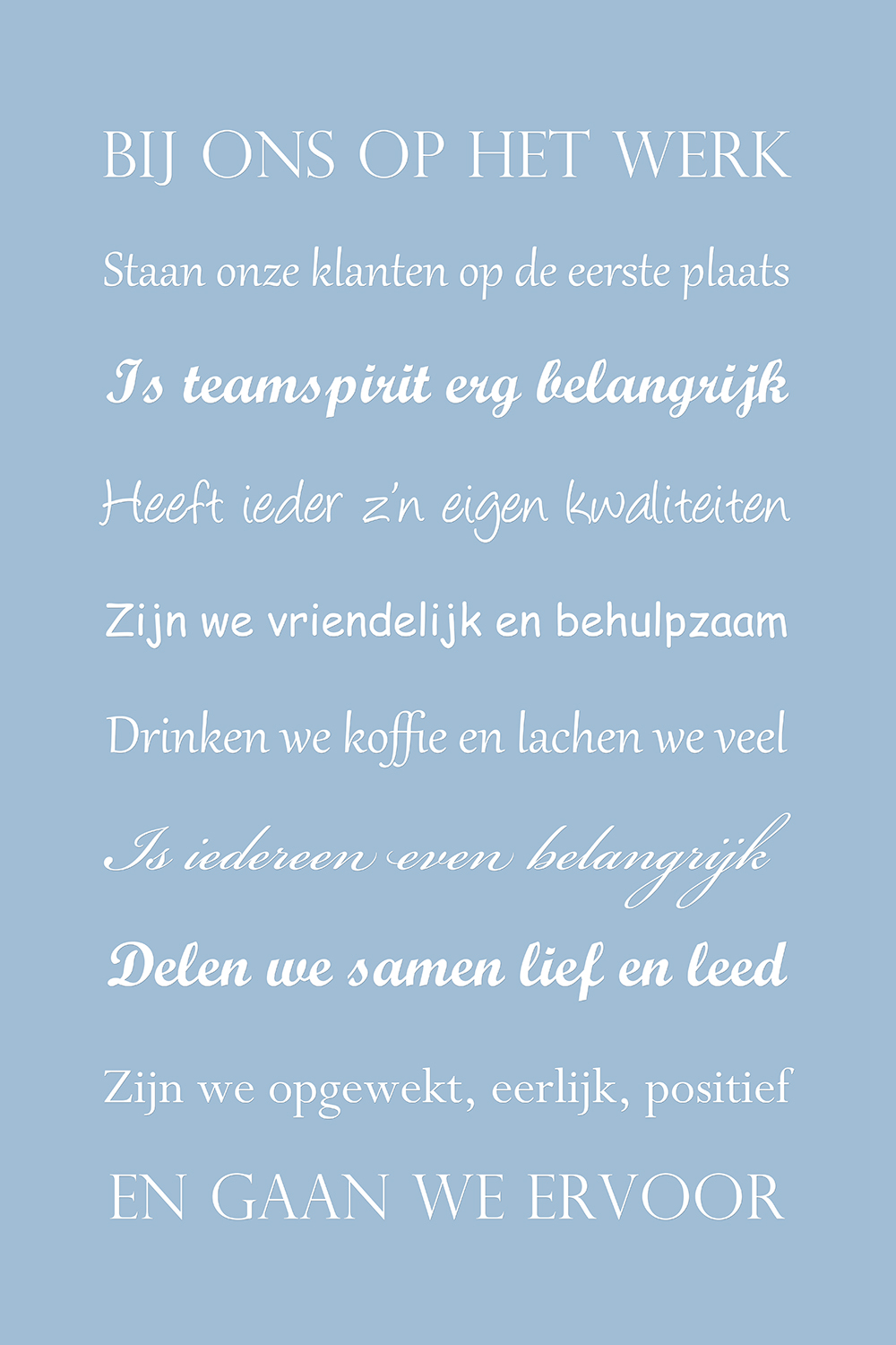 Bij ons op het werk op canvas blauw