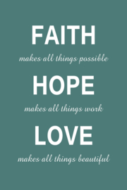 Faith Hope Love op canvas groen