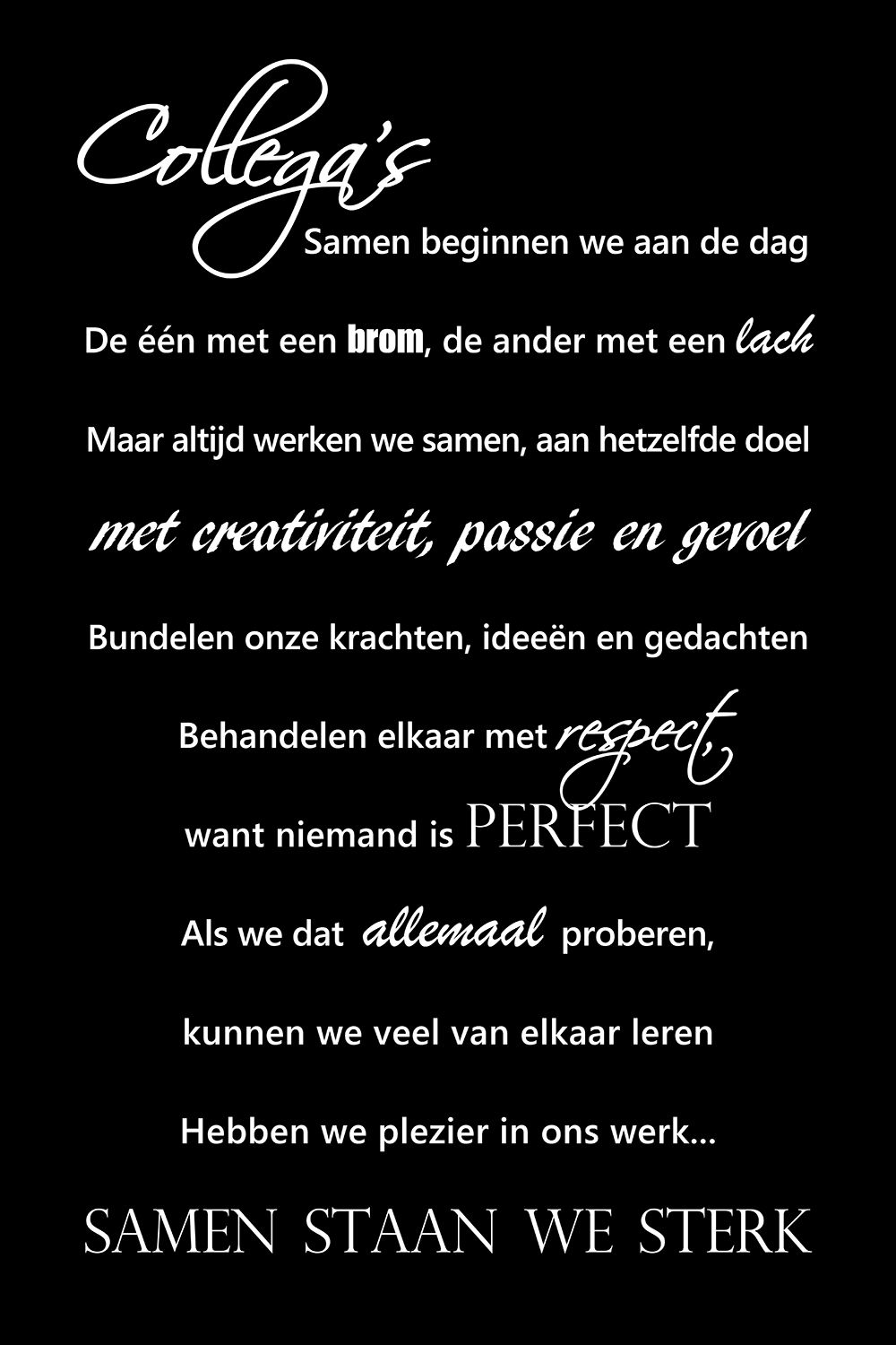 Collega's op canvas zwart