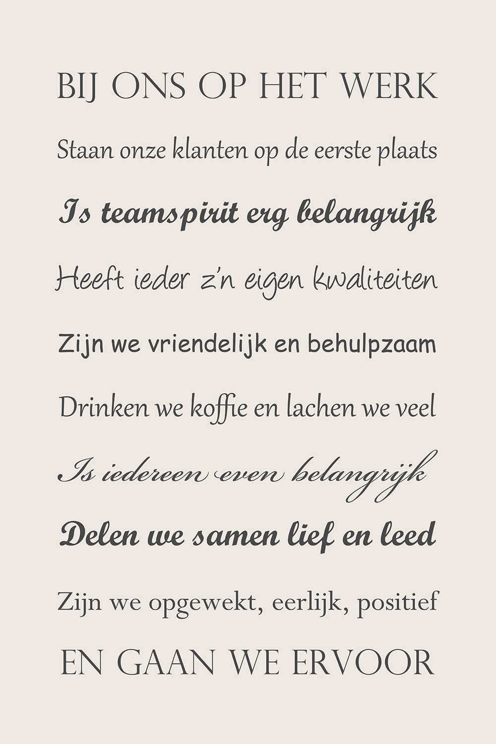 Bij ons op het werk op canvas wit