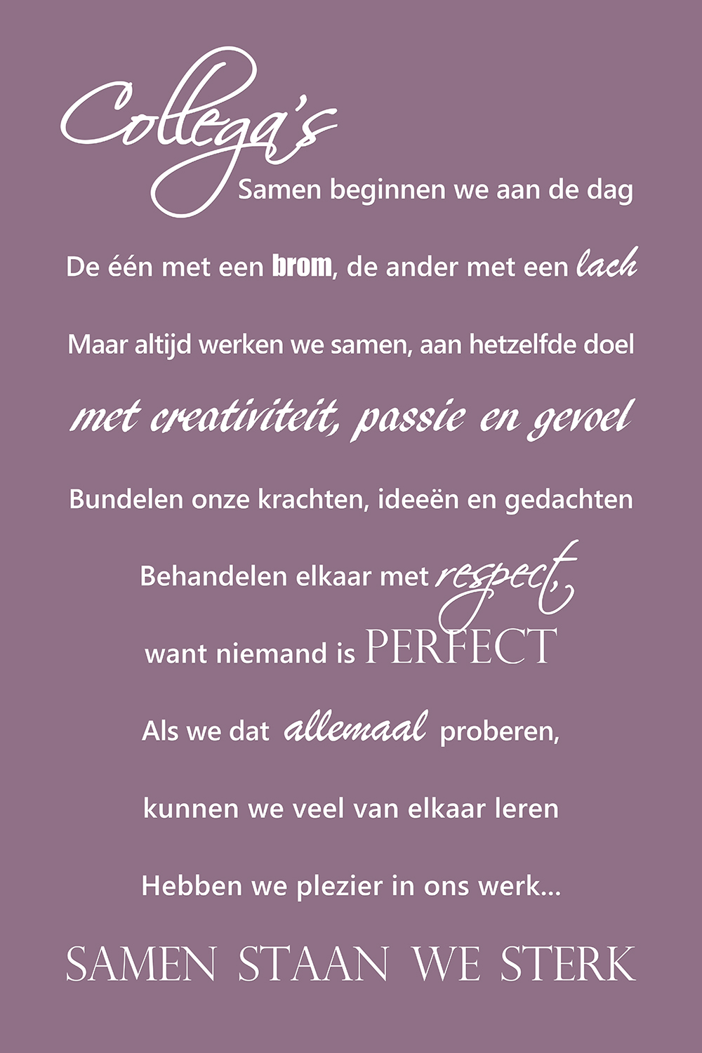 Collega's op canvas paars