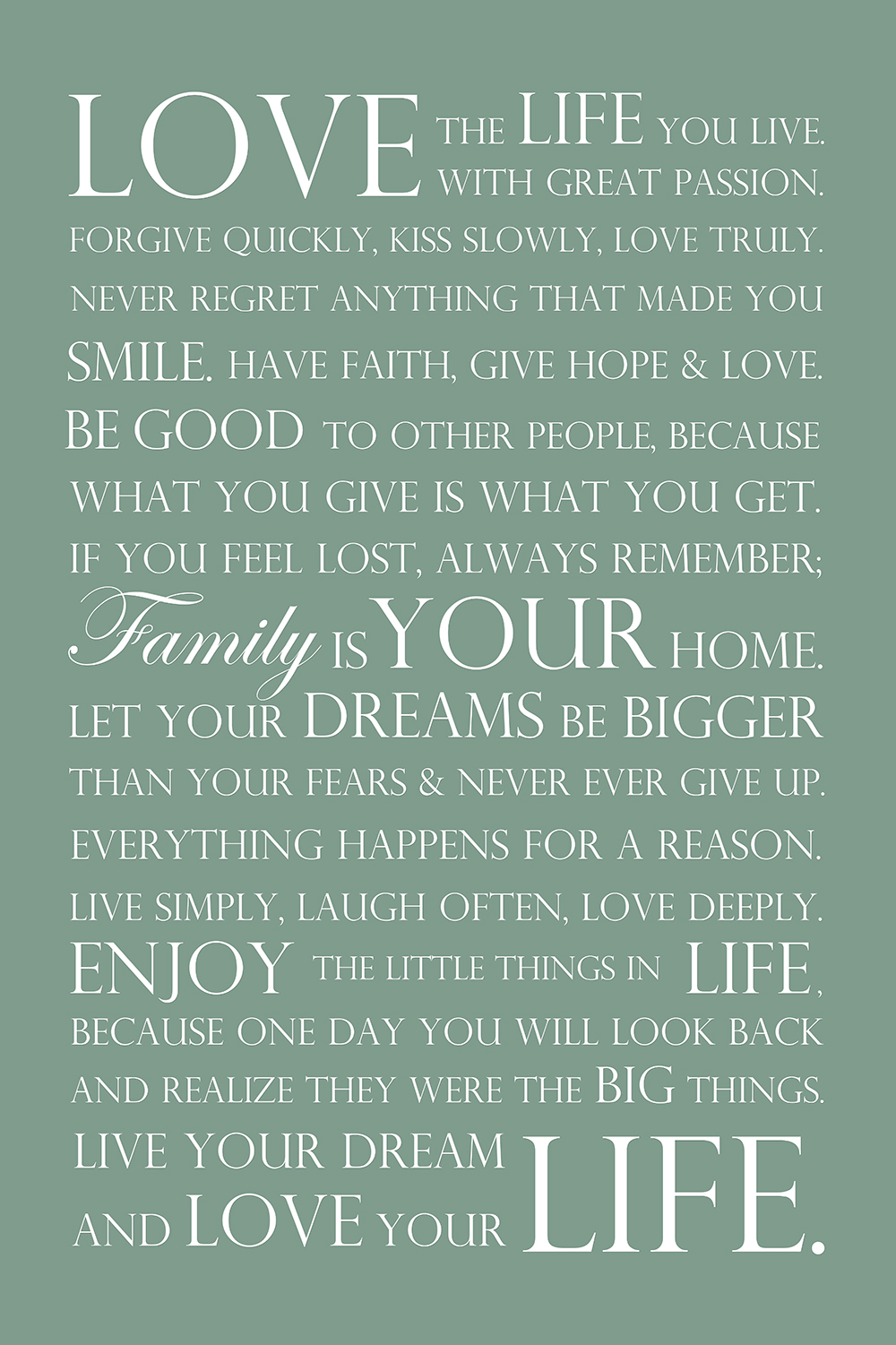 Love your life op canvas groen