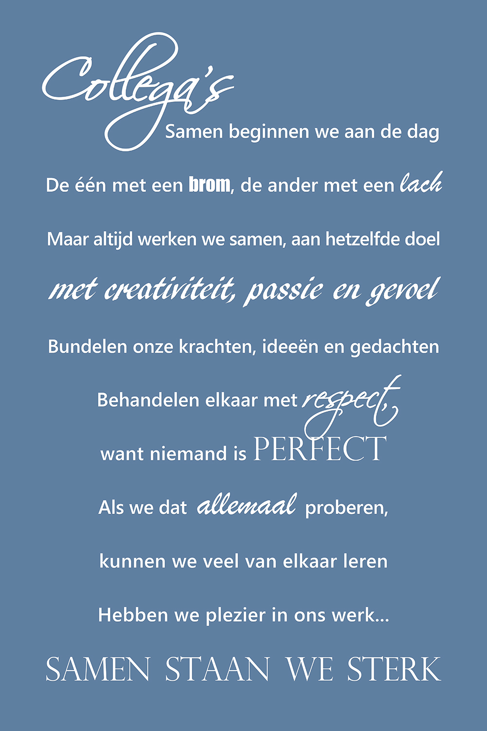Collega's op canvas blauw