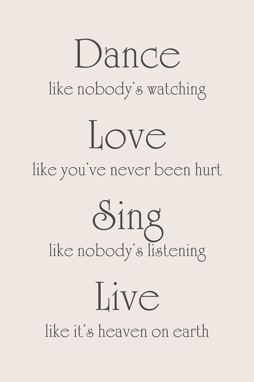 Dance Love Sing Live op canvas wit