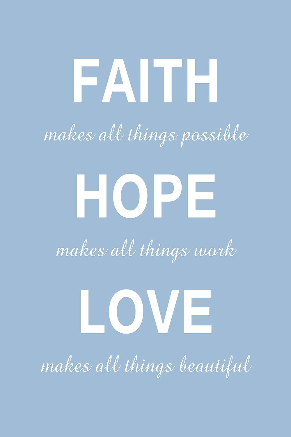Faith Hope Love op canvas blauw