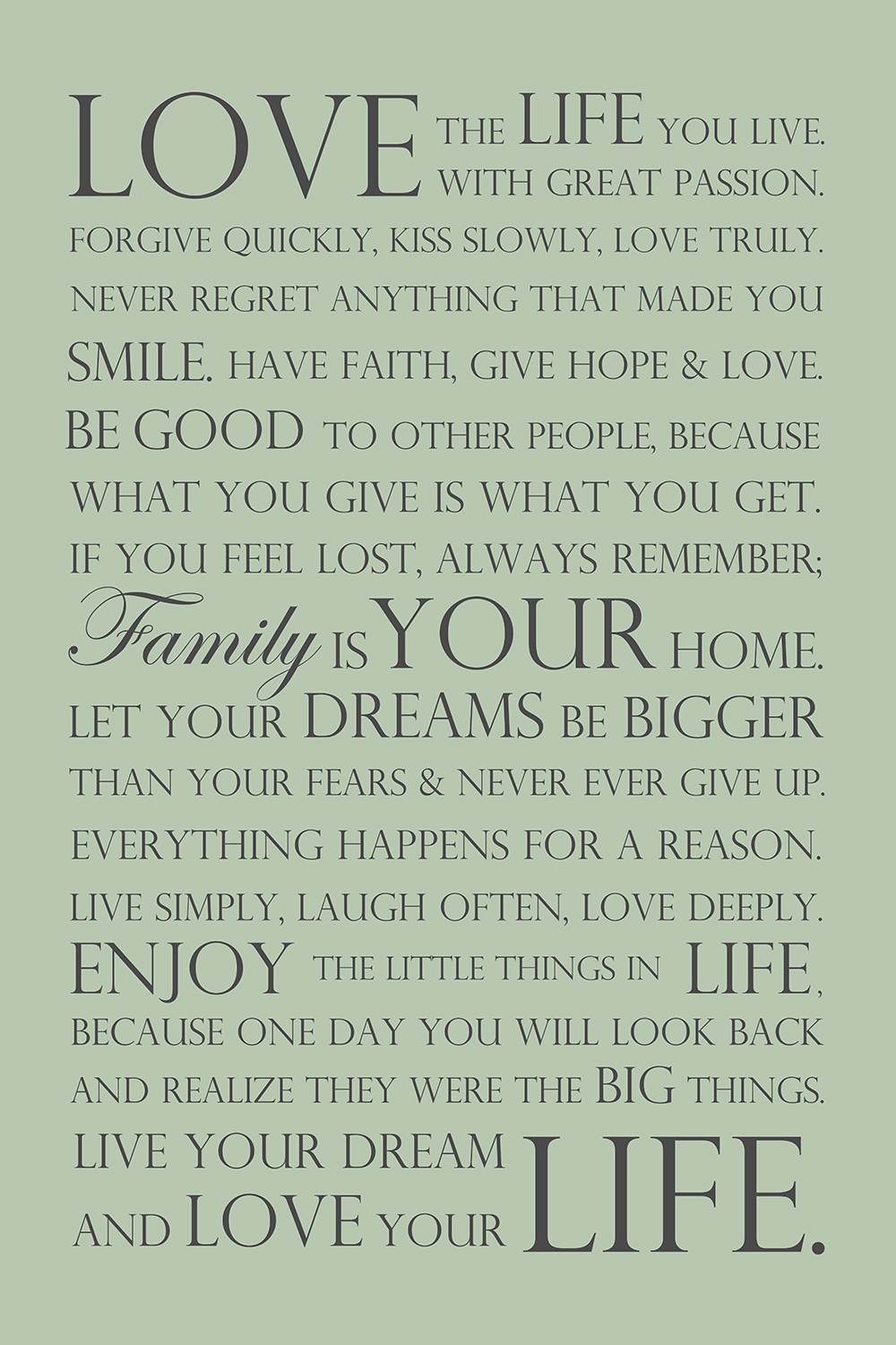 Love your life op canvas groen