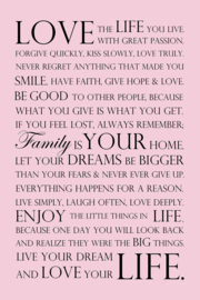 Love your life op canvas roze