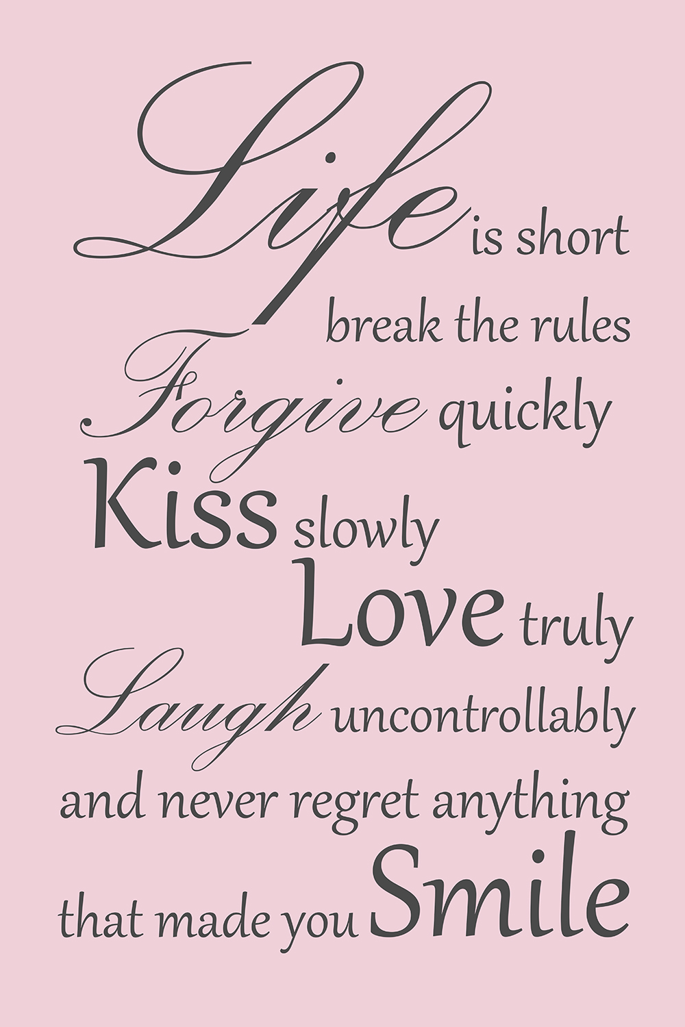Life is short op canvas roze