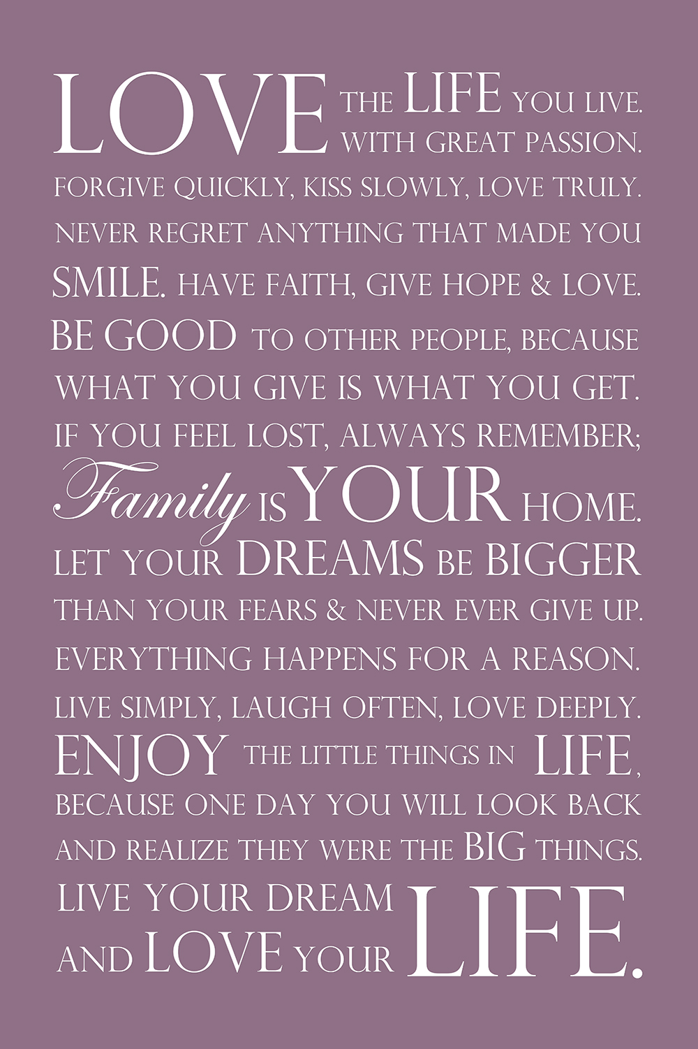 Love your life op canvas paars