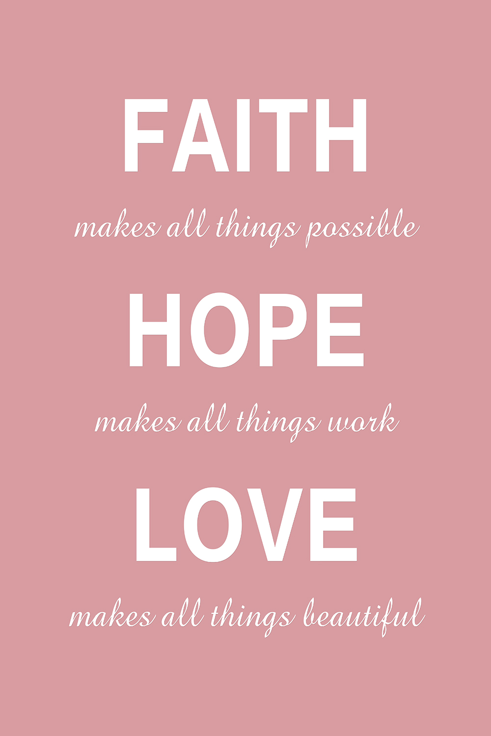 Faith Hope Love op canvas roze