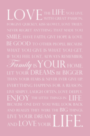 Love your life op canvas roze