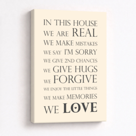 Tekst op canvas crème wit