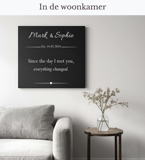 Eigen tekst op canvas in de woonkamer