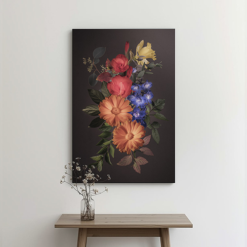 Familieboeket op canvas aan de muur