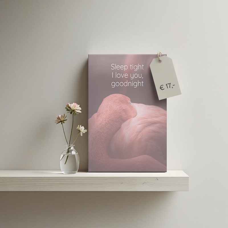 Tekst op canvas met prijskaartje