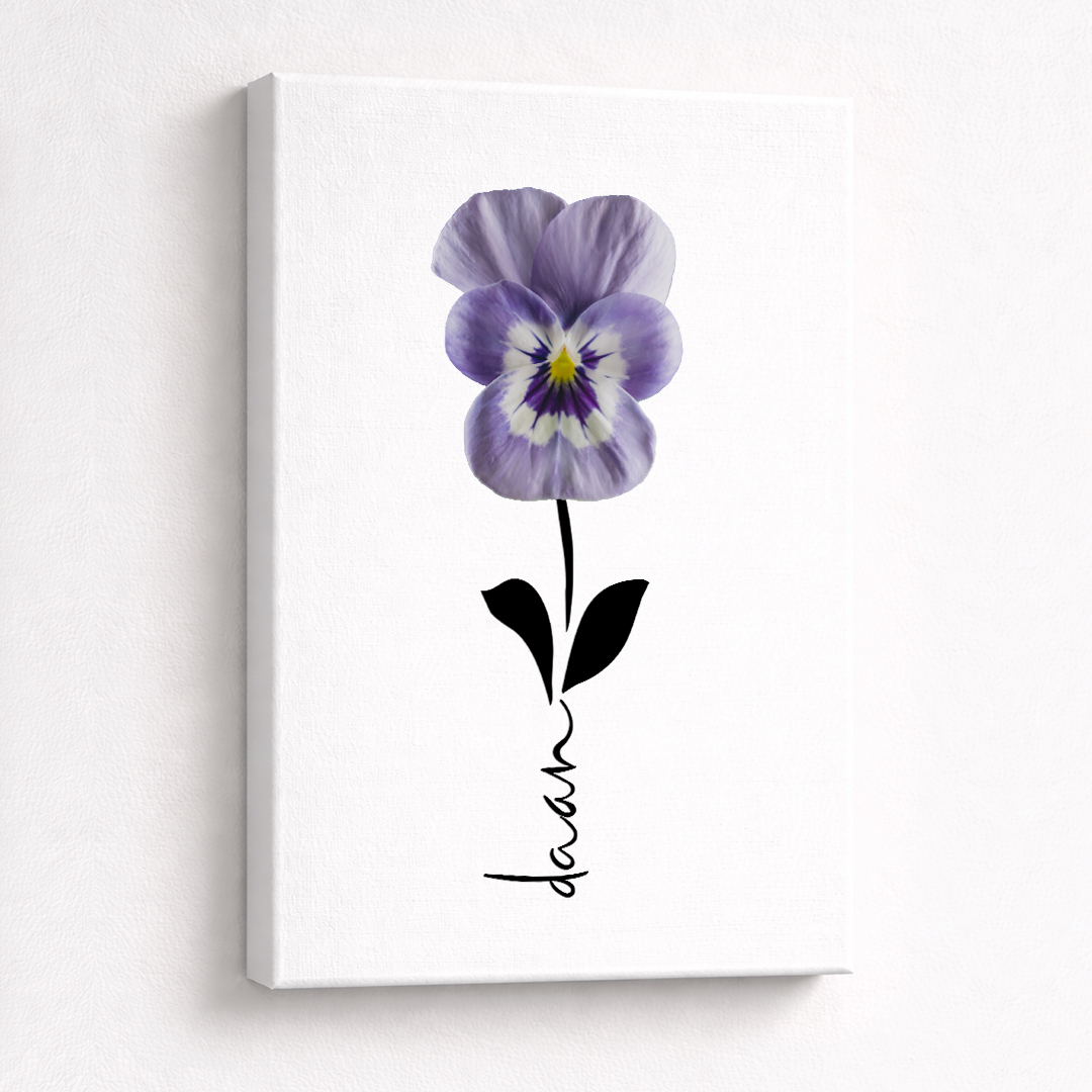 Naam op canvas &ndash; Geboortebloem februari