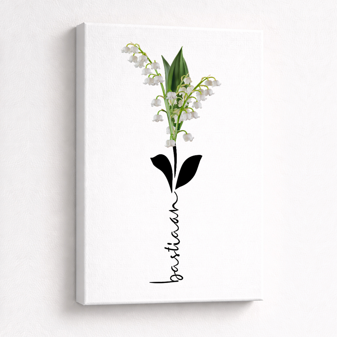 Naam op canvas &ndash; Geboortebloem mei